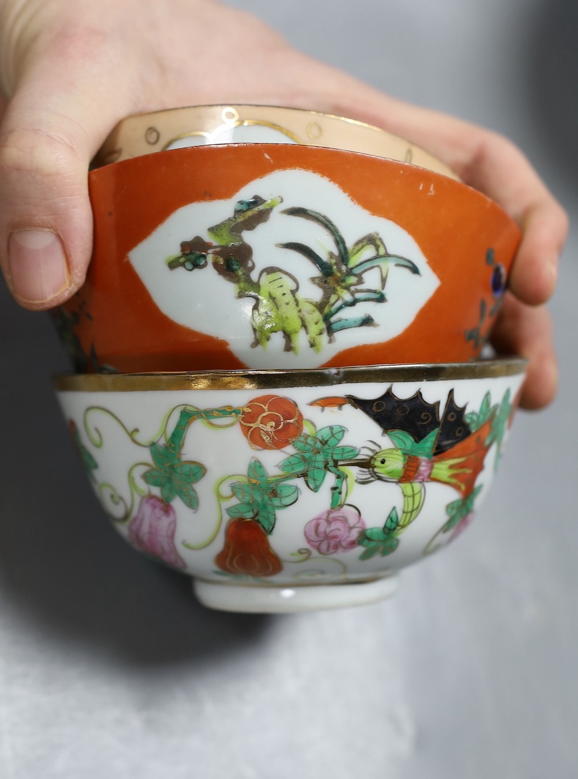 A selection of seven Chinese Republic period bowls, together with a rice spoon. Largest bowl 13cm diameter